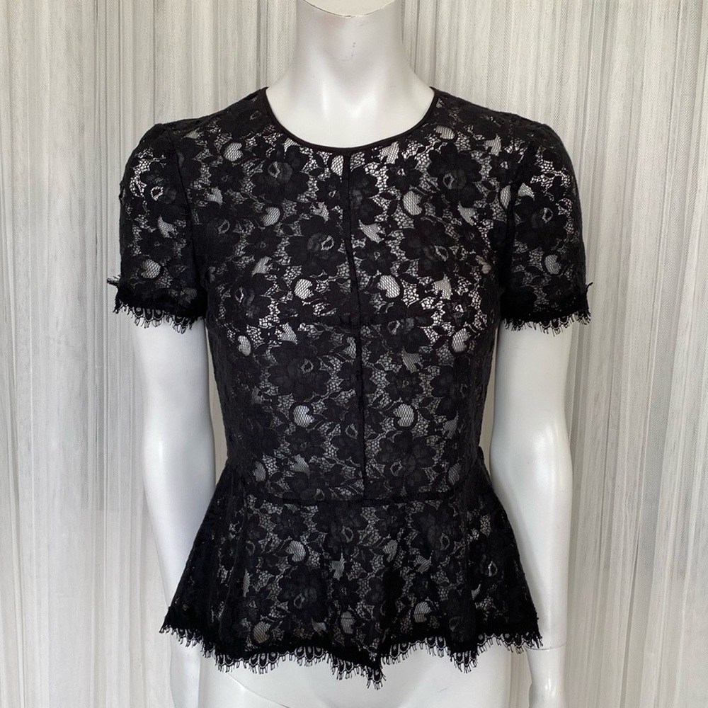COPY - (2) BCBGMaxAZRIA “Evia” lace, peplum, unlined, short sleeves (1.) Med (2…